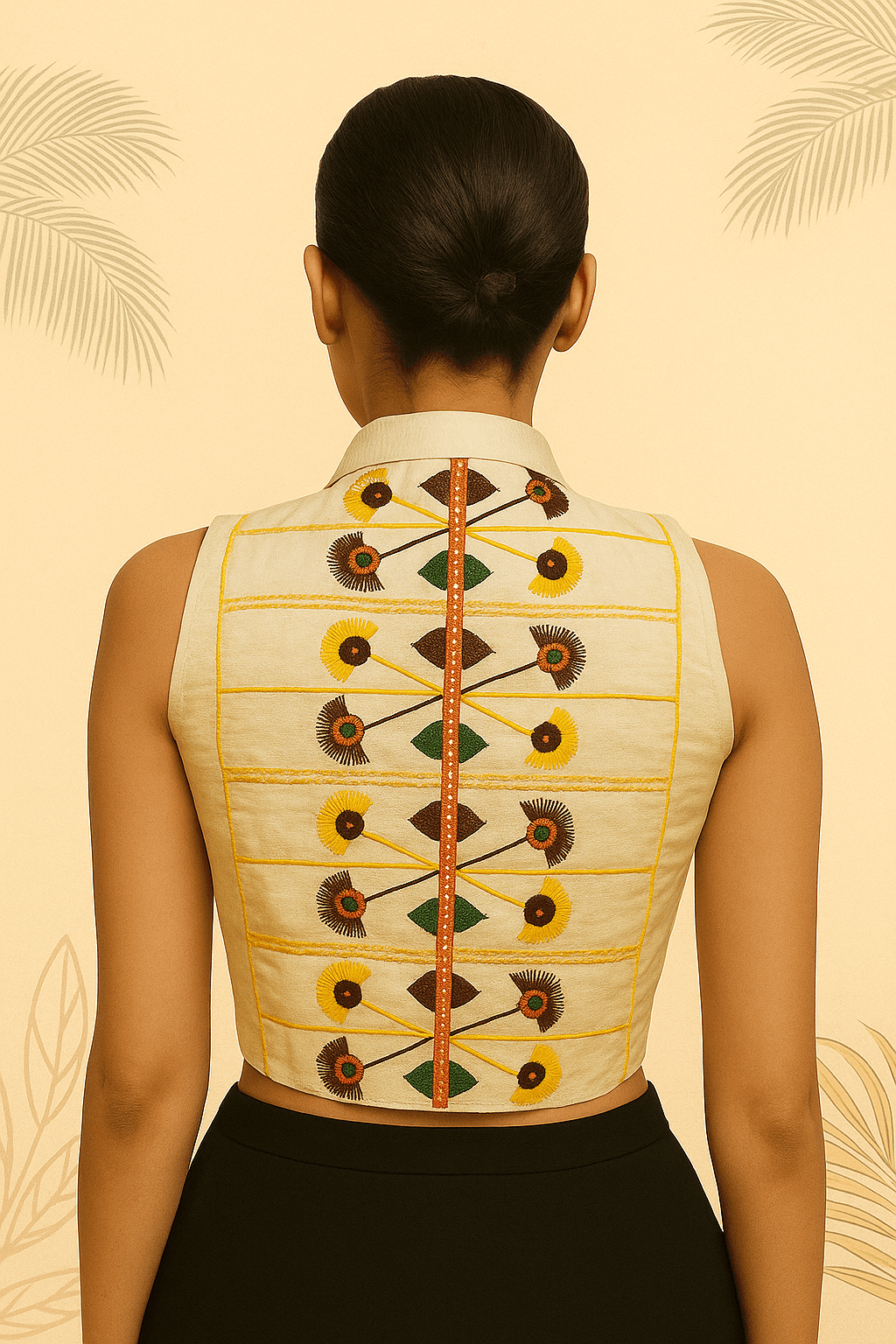 Half white padded sleeveless blouse image 1