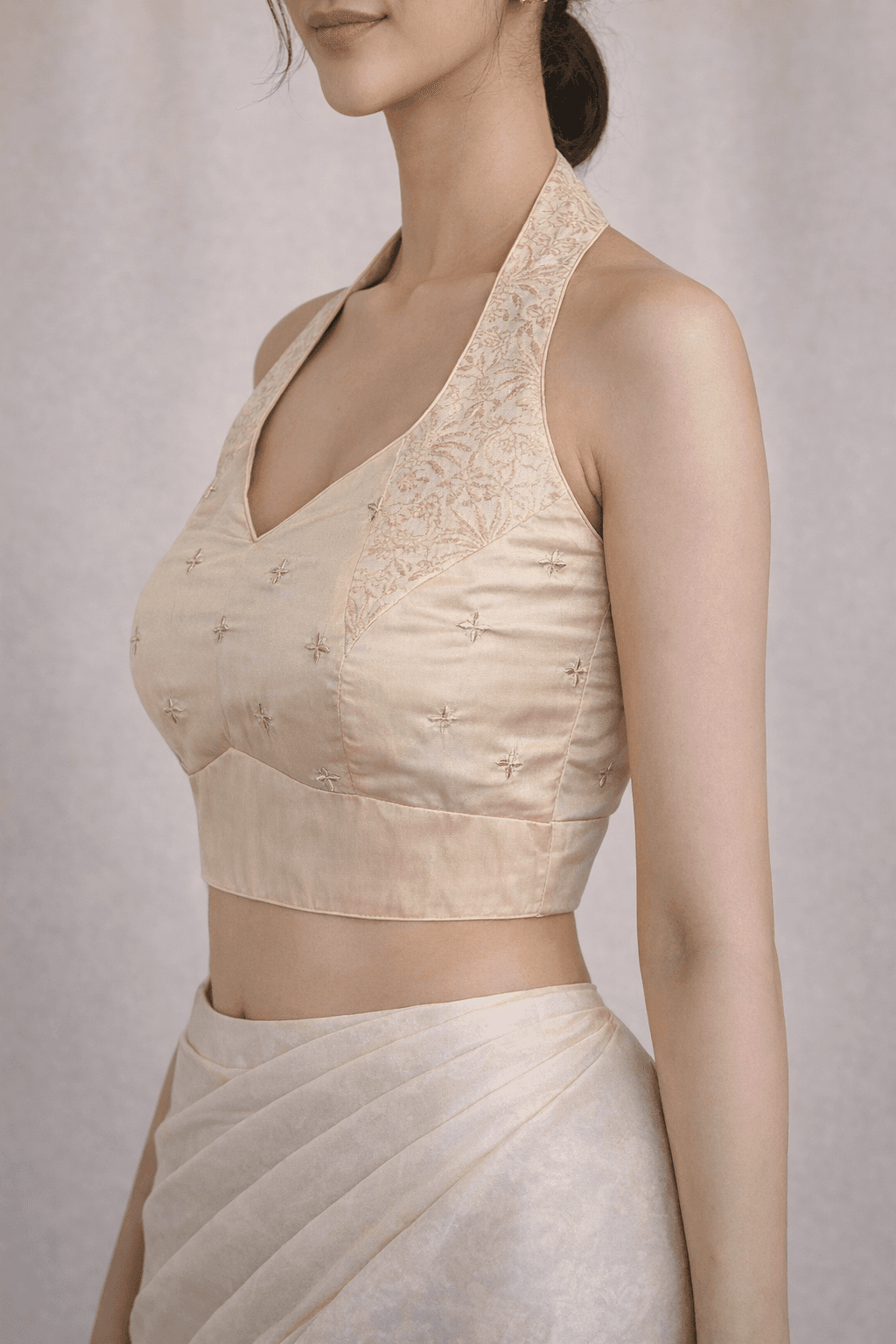 Champagne Halter Embroidered Blouse image 2